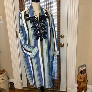 Tory Burch Filipa Striped Embellished Cotton Jacquard Dress Blue Size 12